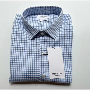 Ministry of Supply Aero Dress Shirt Button Up Blue Grid Size XXL Slim NEW